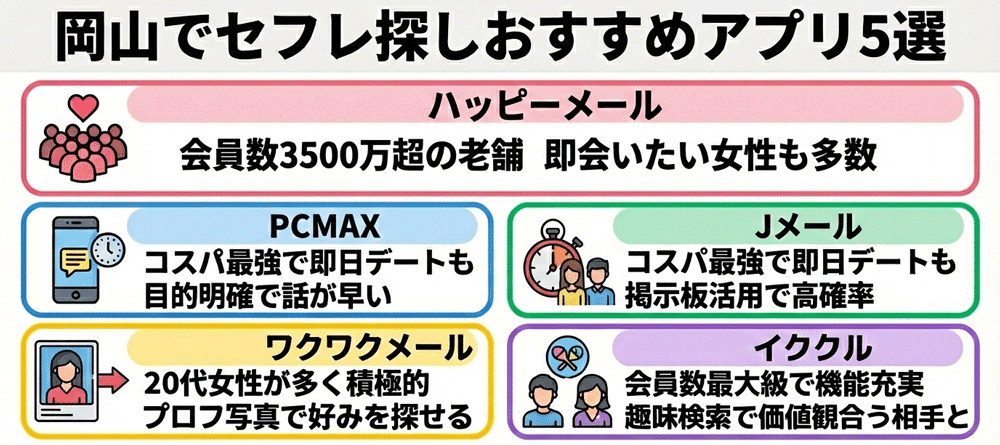 岡山でセフレと会えるおすすめ出会い系アプリ