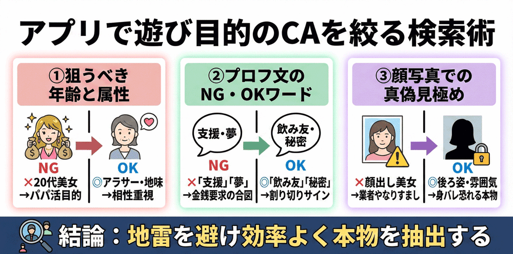 アプリで遊び目的のCAだけを絞り込む検索術