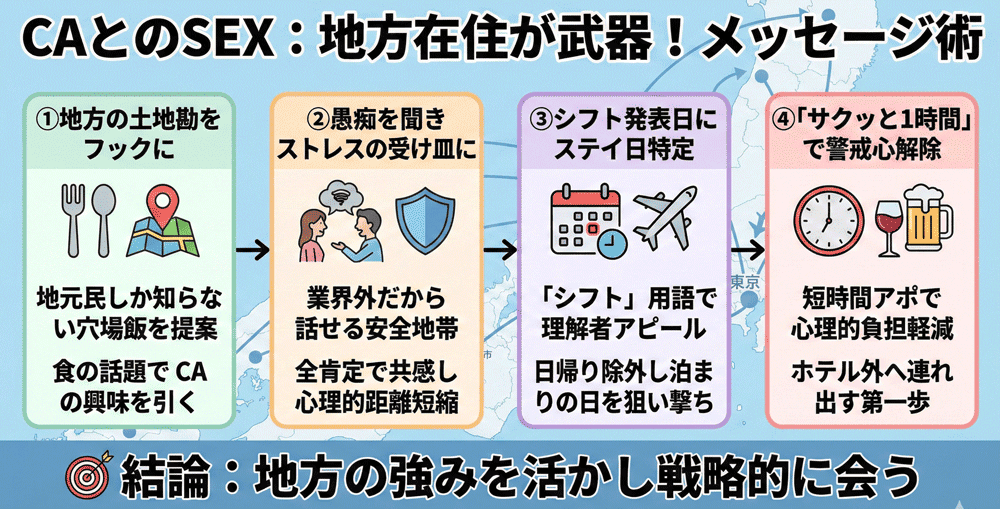 CAとのSEXは「地方在住」が武器！次のステイを狙い撃ちするメッセージ術